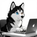 Cody's dog Luna on a laptop